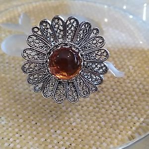 Filigree Ottoman Silver amber flower ring
